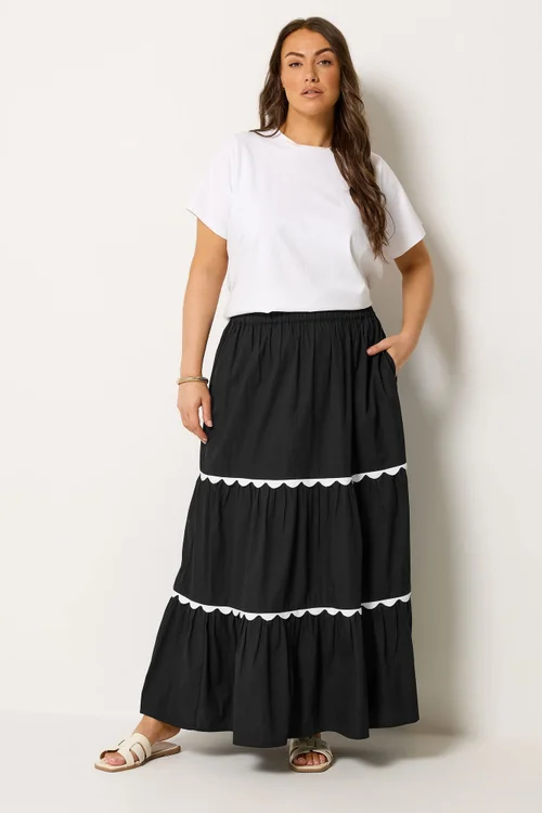 Yours Curve Black Scallop Detail Maxi Skirt - 22-24 Image 2