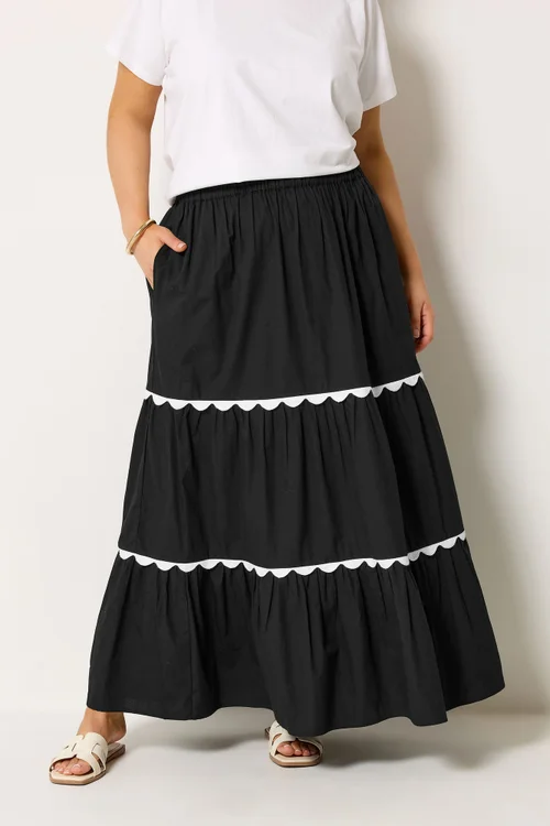 Yours Curve Black Scallop Detail Maxi Skirt - 22-24 Image 1