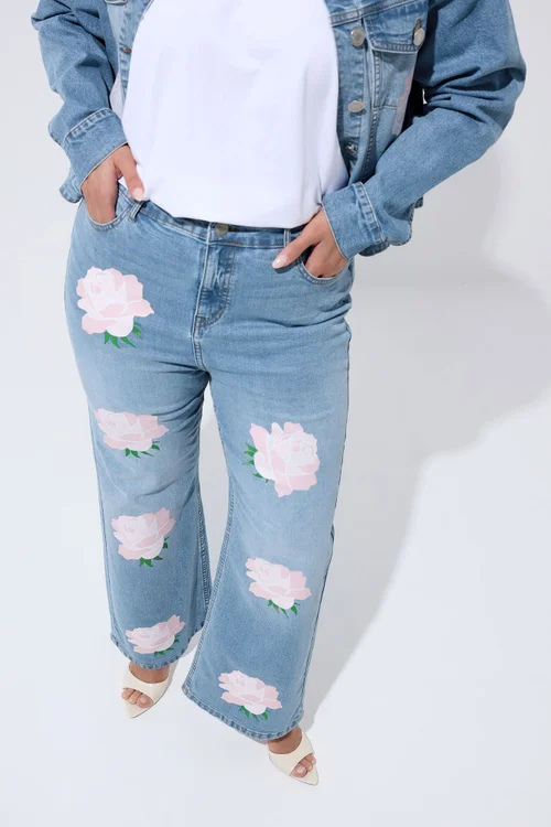 Yours Limited Curve Blue Rose Printed Jeans - 20 Image 4