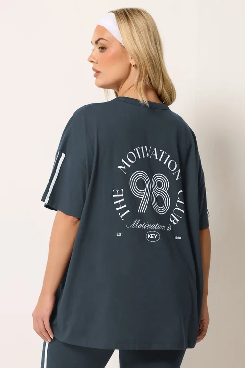 Yours Active Curve Navy Blue 'The Motivation Club' T-Shirt - 18 Image 4