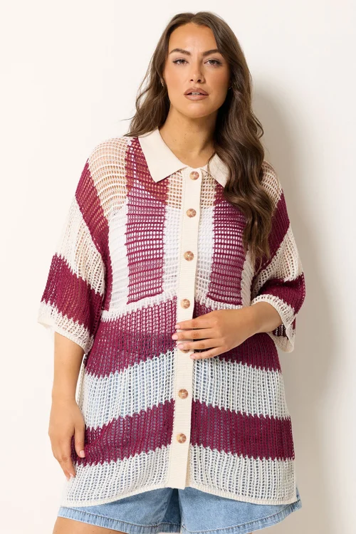 Yours Curve Ivory White Crochet Shirt - 22-24 Image 1