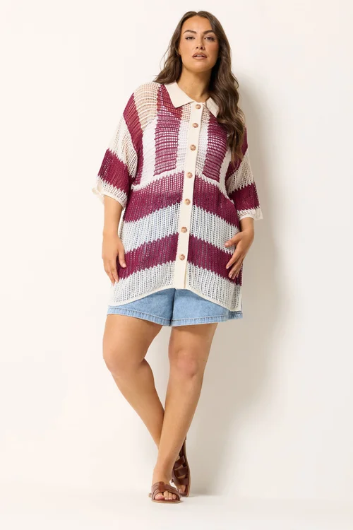 Yours Curve Ivory White Crochet Shirt - 22-24 Image 2