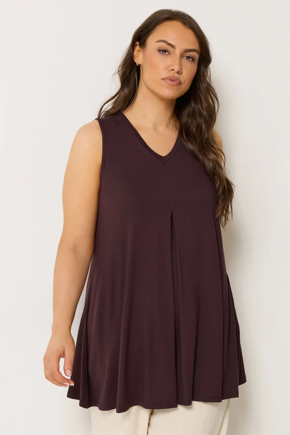 Yours Curve Chocolate Brown Pleat Front Vest Top - 20 Image 1