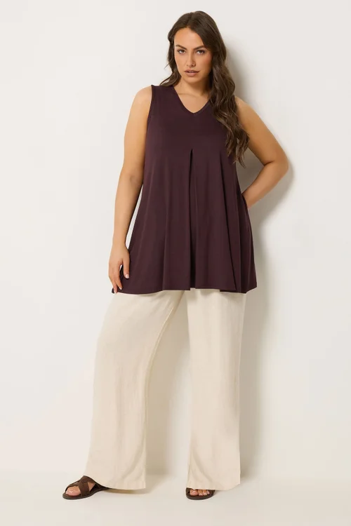 Yours Curve Chocolate Brown Pleat Front Vest Top - 20 Image 2