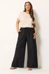 Yours Curve Black Wide Leg Textured Trousers - 18/L30 Image 1