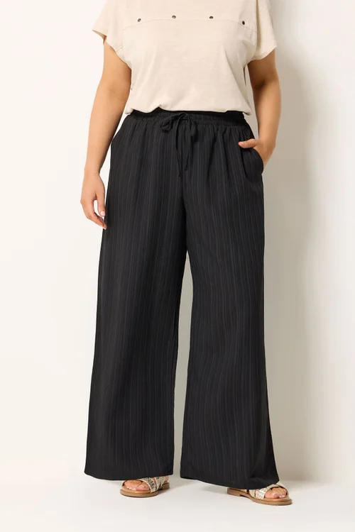 Yours Curve Black Wide Leg Textured Trousers - 18/L30 Image 2