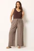 Yours Curve Natural Brown Wide Leg Textured Trousers - 22-24/L28 Image 1