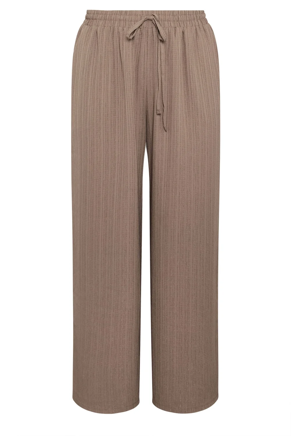 Yours Curve Natural Brown Wide Leg Textured Trousers - 22-24/L28 Image 5