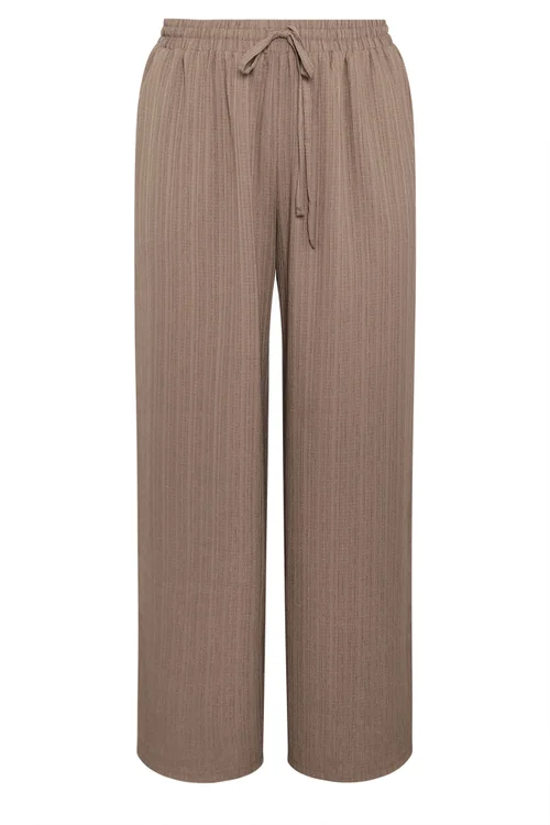 Yours Curve Natural Brown Wide Leg Textured Trousers - 22-24/L28 Image 5
