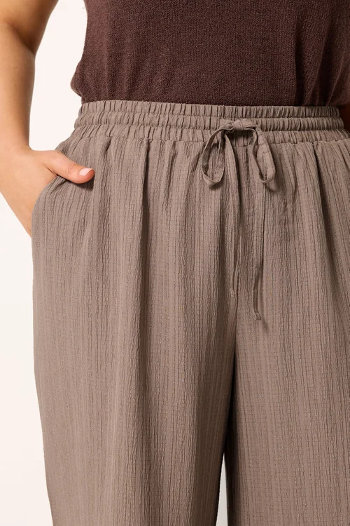Yours Curve Natural Brown Wide Leg Textured Trousers - 22-24/L28 Image 4