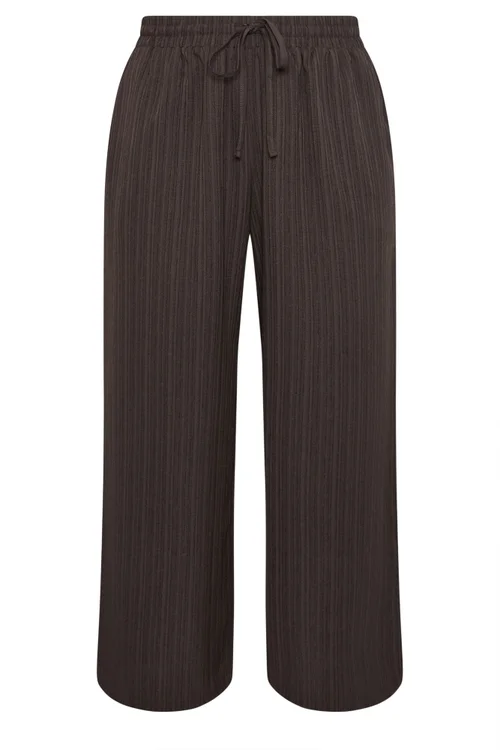 Yours Curve Brown Wide Leg Textured Trousers - 22-24/L28 Image 5