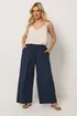 Yours Curve Navy Blue Wide Leg Textured Trousers - 26-28/L28 Image 2