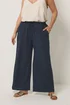 Yours Curve Navy Blue Wide Leg Textured Trousers - 26-28/L28 Image 1