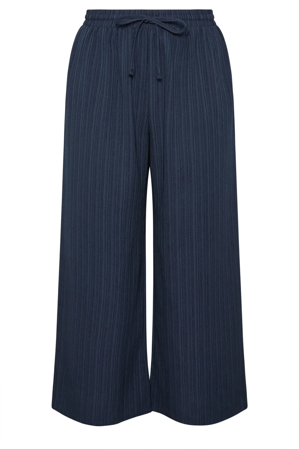 Yours Curve Navy Blue Wide Leg Textured Trousers - 26-28/L28 Image 5