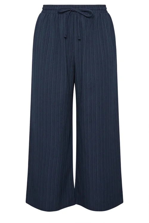 Yours Curve Navy Blue Wide Leg Textured Trousers - 26-28/L28 Image 5