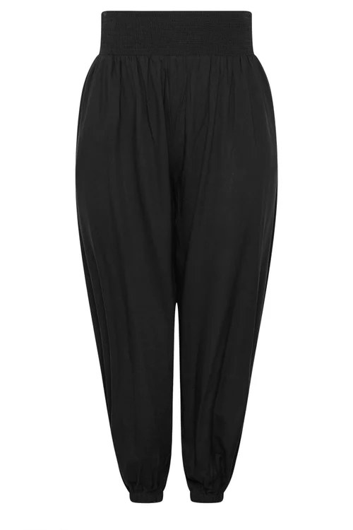 Yours Curve Black Harem Shirred Waist Trousers - 18 Image 5
