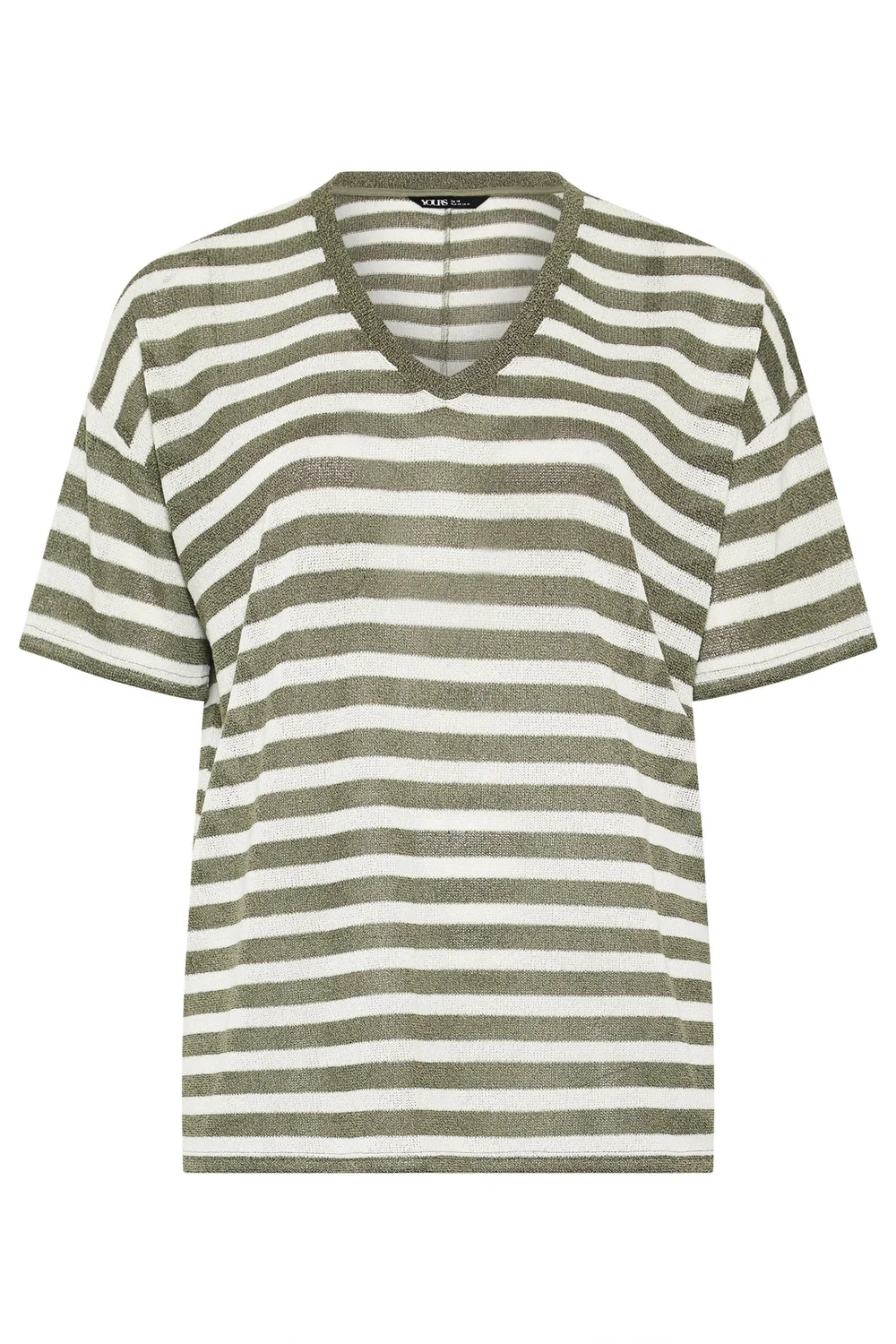 Yours Curve Khaki Green & Ivory White Stripe Knitted T-Shirt - 20 Image 5