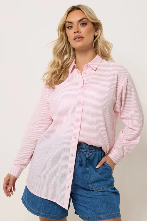 Yours Curve Pink Stripe Textured Shirt - 22-24 Image 2