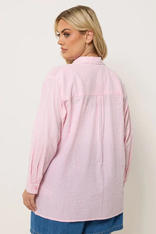 Yours Curve Pink Stripe Textured Shirt - 22-24 Image 5
