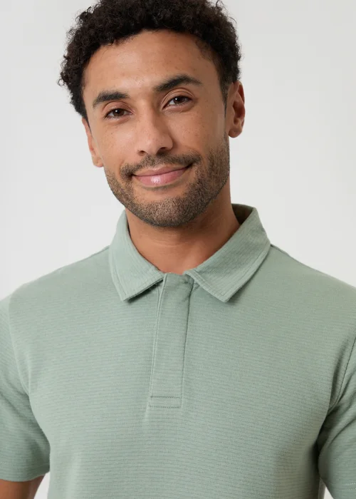 Threadbare Soft Green Textured Cotton Rich Polo Shirt - L Image 4