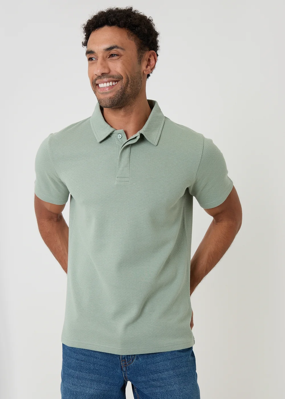 Threadbare Soft Green Textured Cotton Rich Polo Shirt - L Image 1