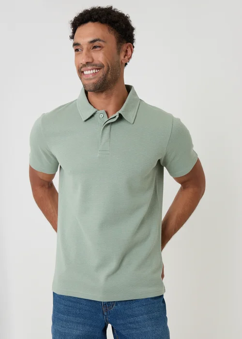 Threadbare Soft Green Textured Cotton Rich Polo Shirt - L Image 1