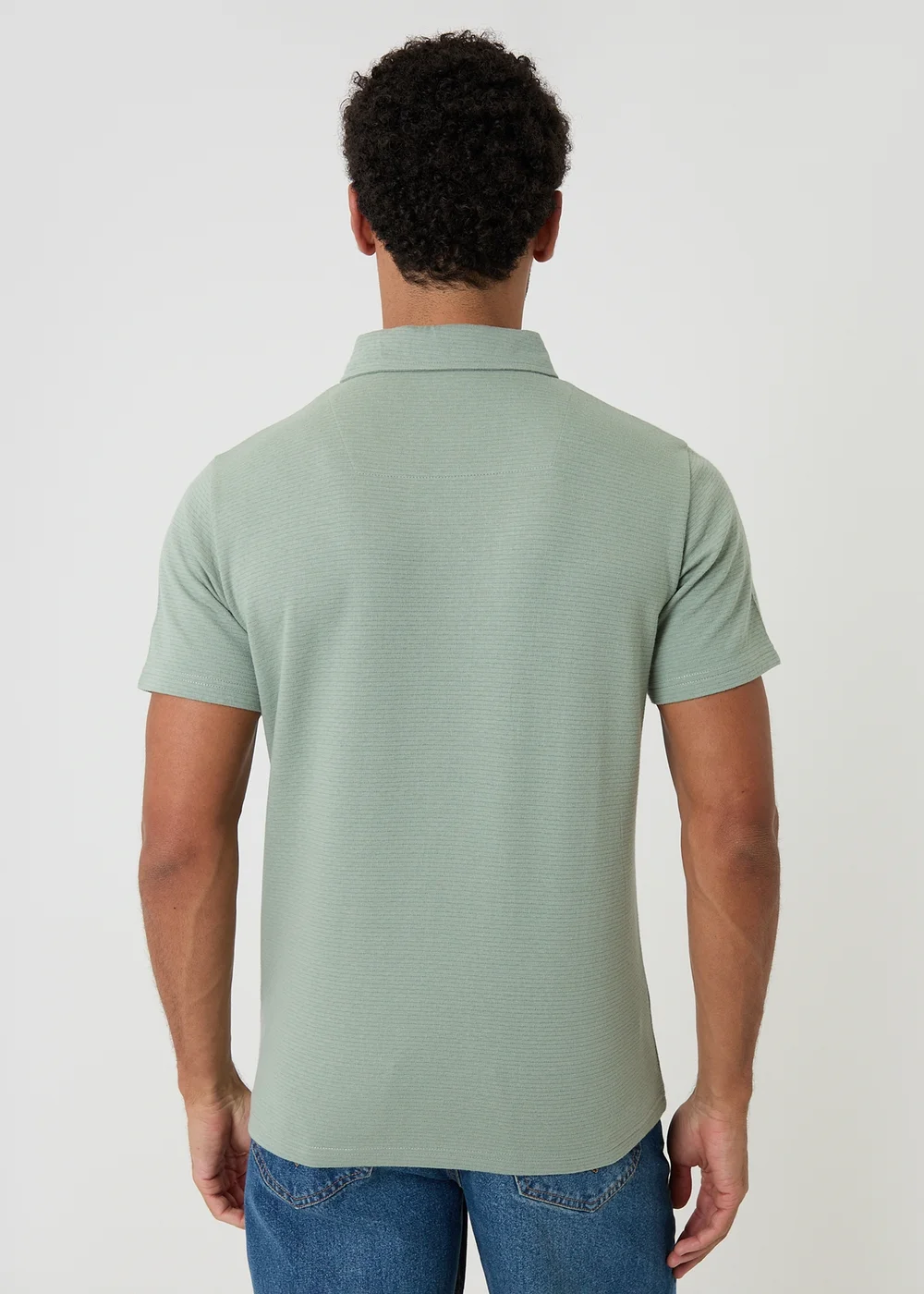 Threadbare Soft Green Textured Cotton Rich Polo Shirt - L Image 2