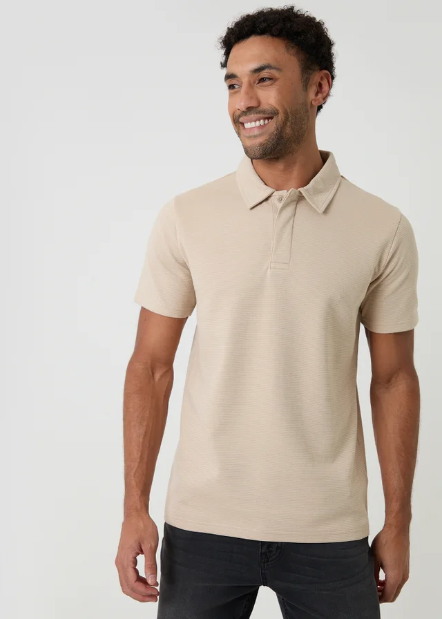 Threadbare Stone Textured Cotton Rich Polo Shirt