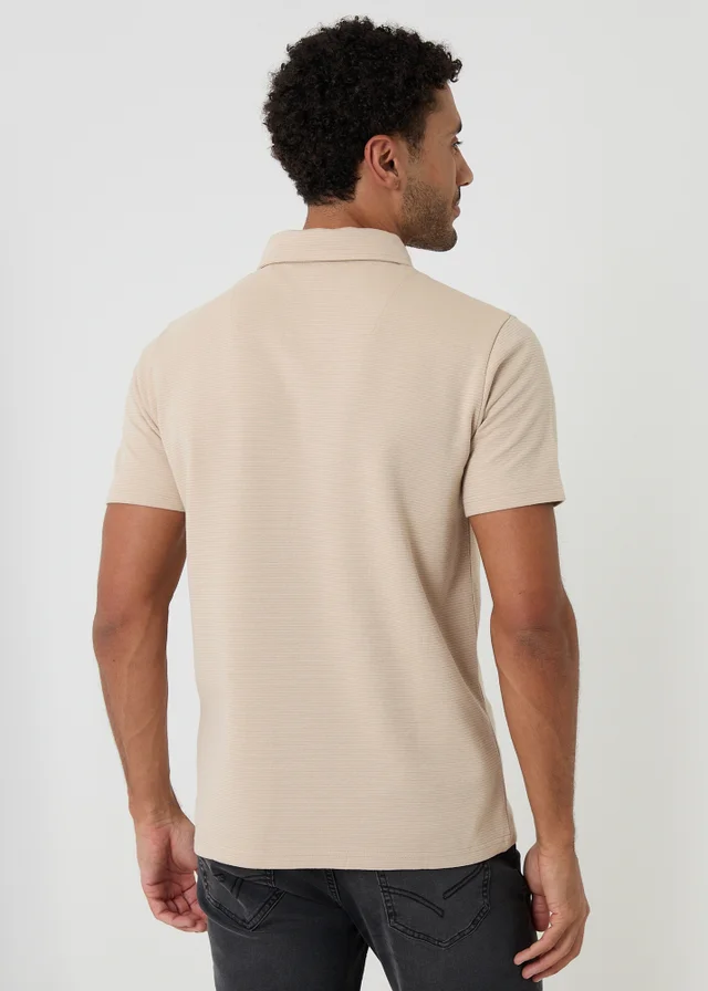 Threadbare Stone Textured Cotton Rich Polo Shirt