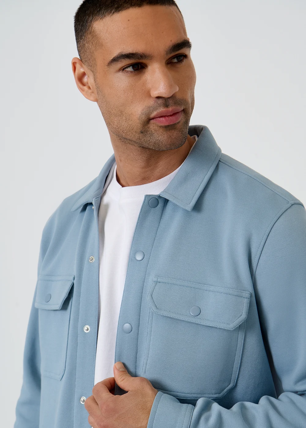 Threadbare Blue Cotton Blend Popper Fastening Pique Shacket - S Image 4
