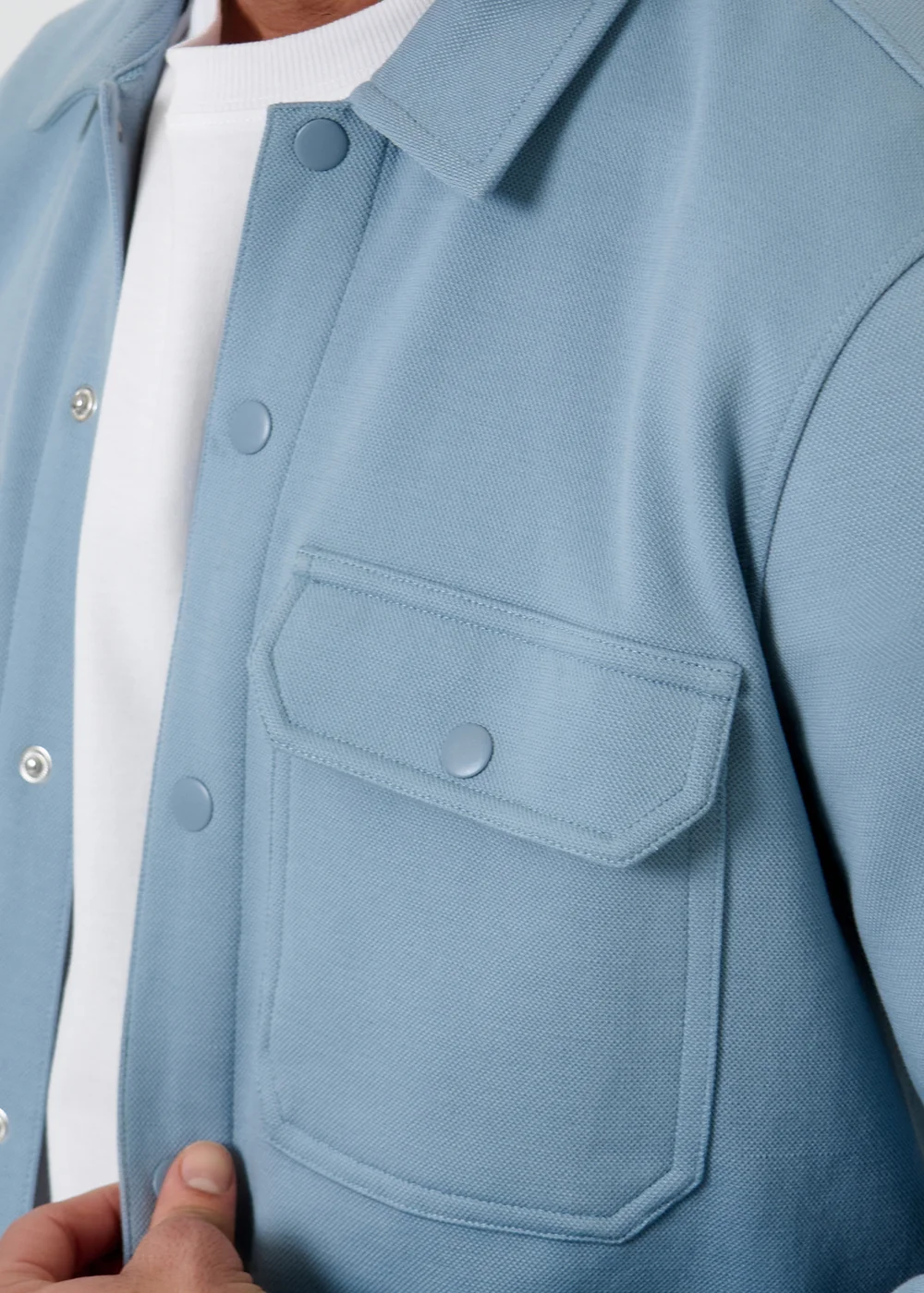 Threadbare Blue Cotton Blend Popper Fastening Pique Shacket - S Image 5