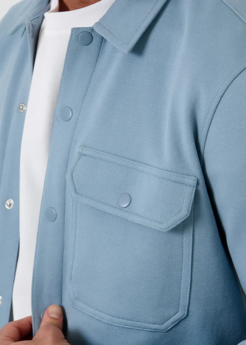 Threadbare Blue Cotton Blend Popper Fastening Pique Shacket - S Image 5