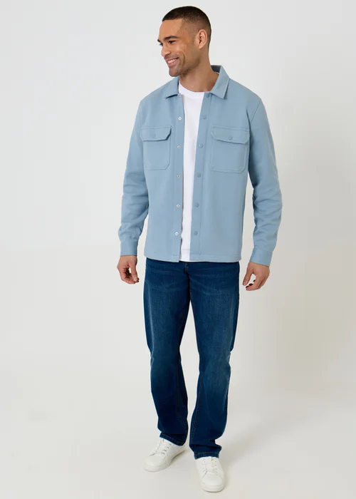 Threadbare Blue Cotton Blend Popper Fastening Pique Shacket - S Image 3