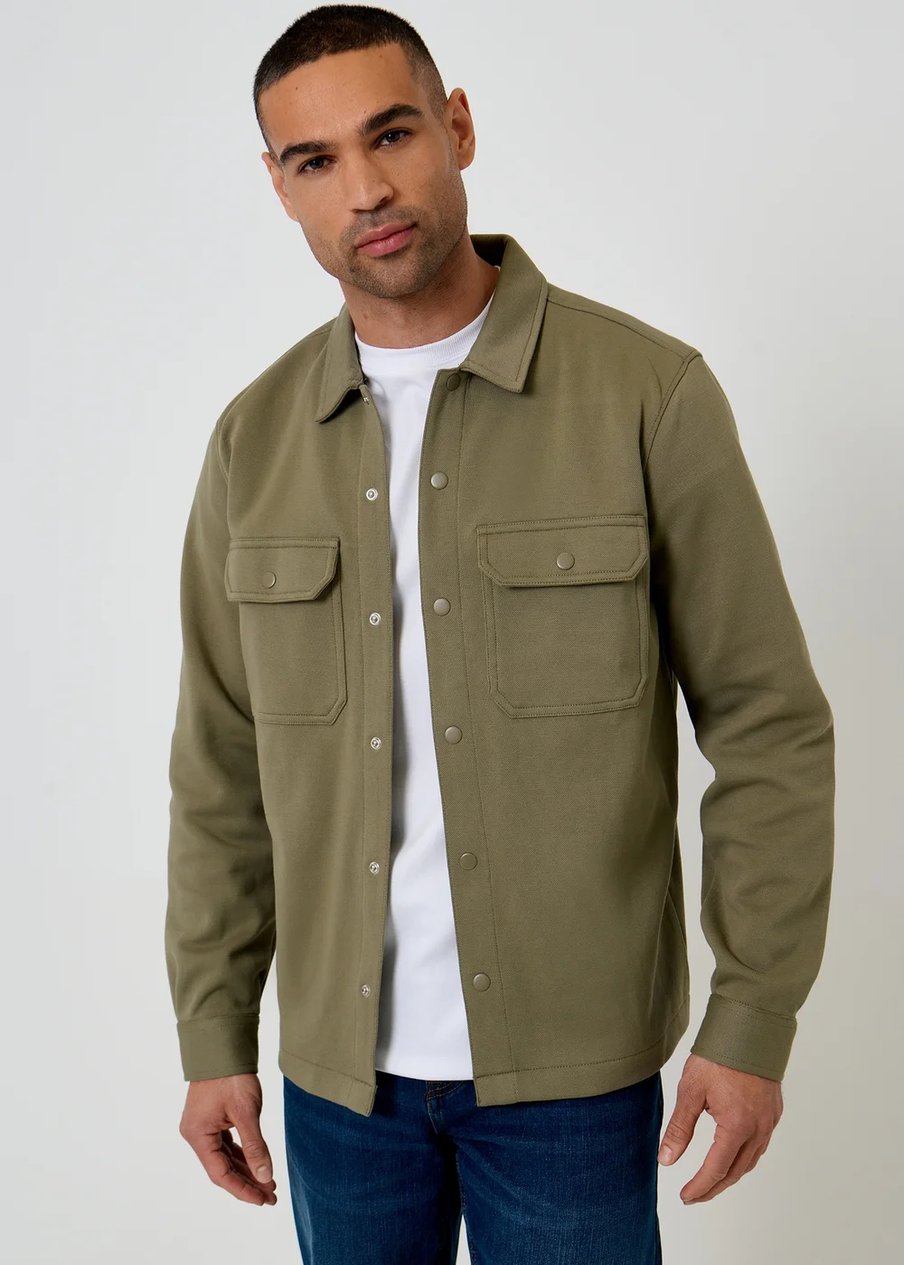 Threadbare Soft Green Cotton Blend Popper Fastening Pique Shacket - S Image 1