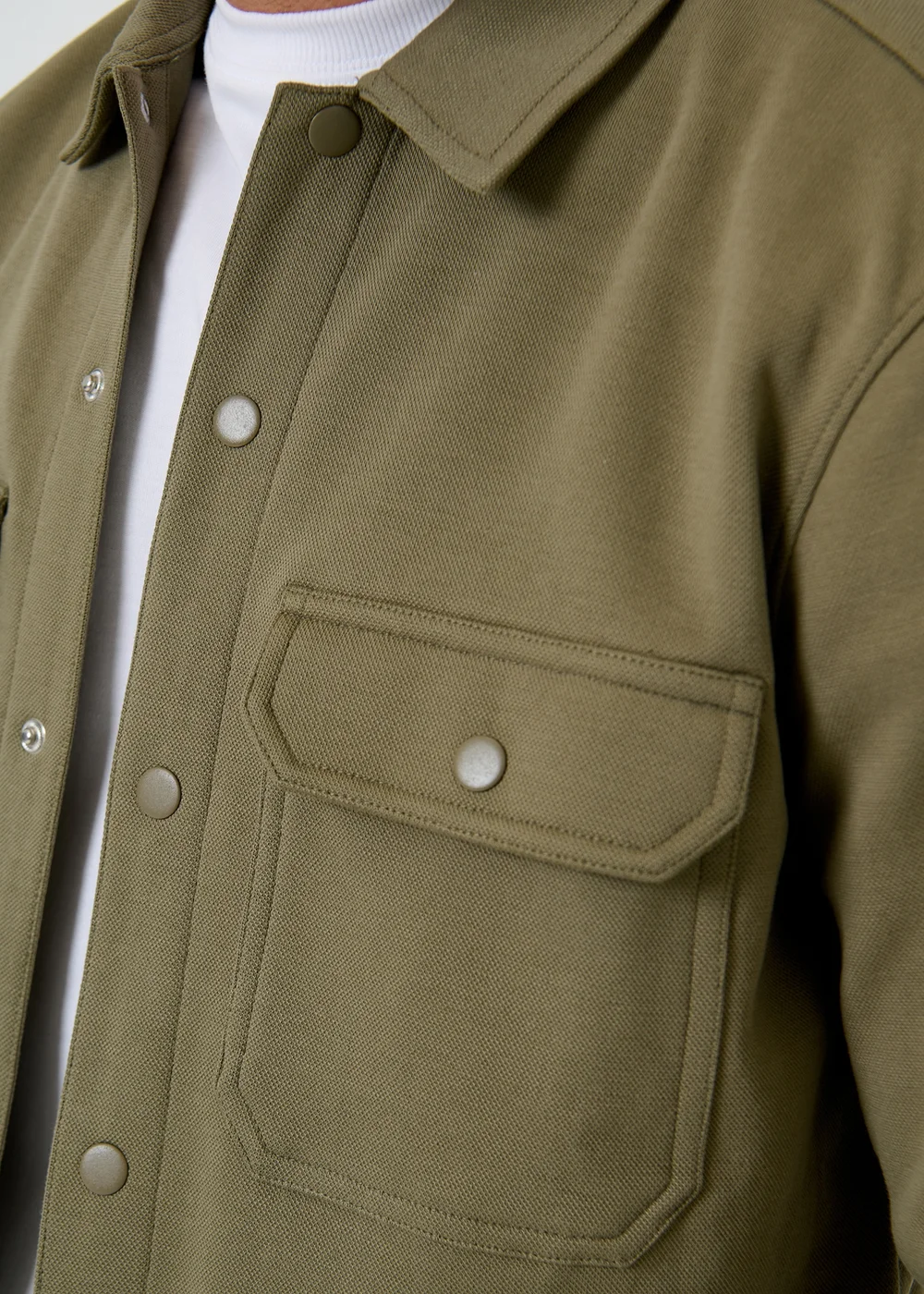 Threadbare Soft Green Cotton Blend Popper Fastening Pique Shacket - S Image 5