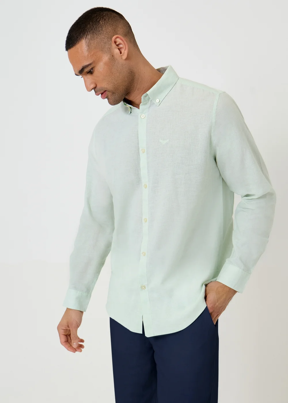 Threadbare Green Linen Blend Long Sleeve Shirt - M Image 1