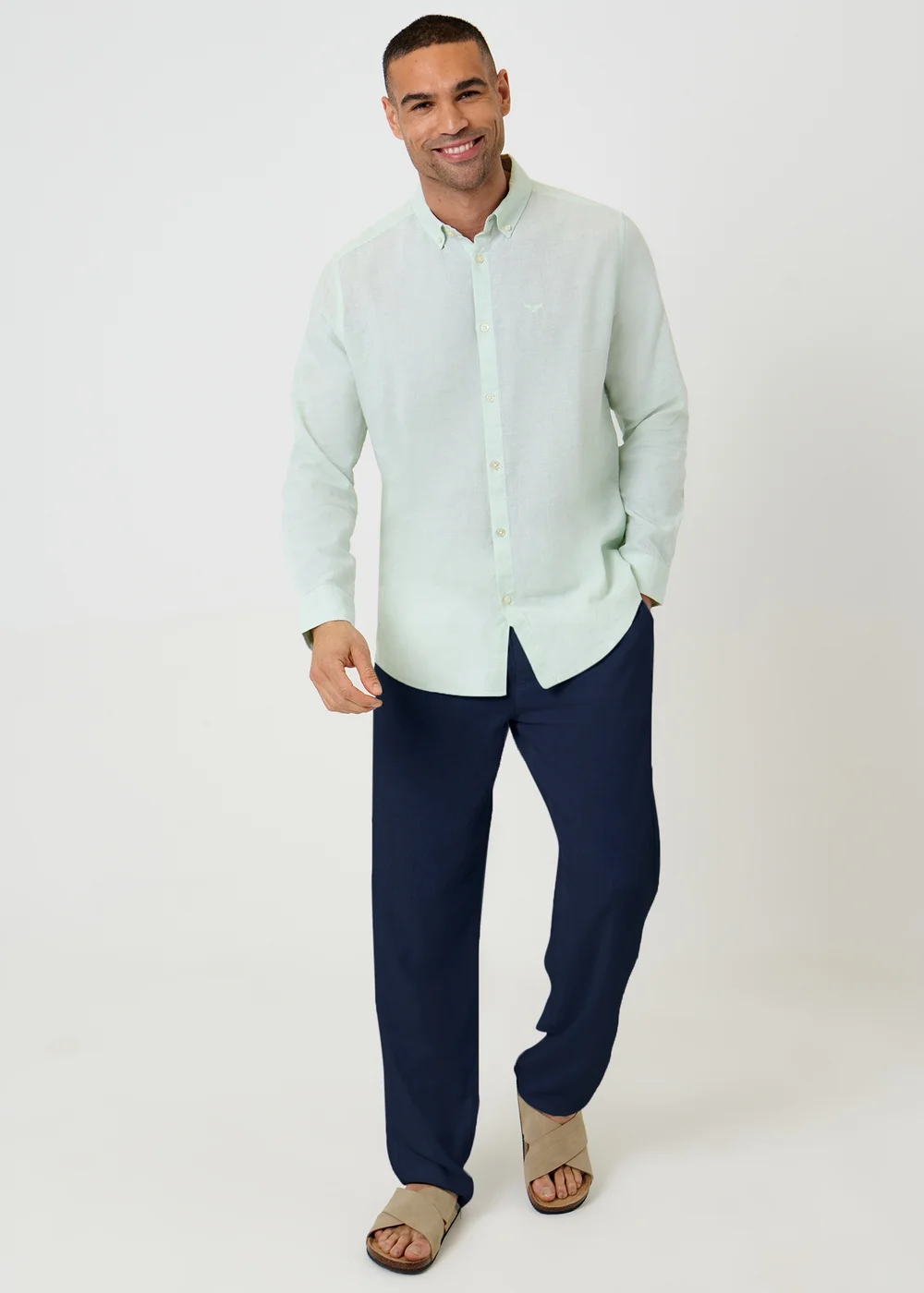 Threadbare Green Linen Blend Long Sleeve Shirt - M Image 3