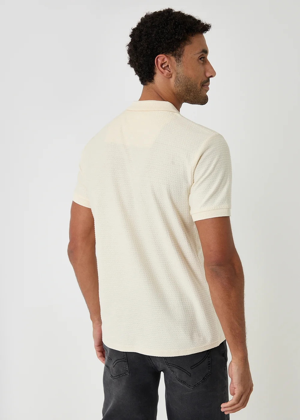 Threadbare Natural Textured Cotton Quarter Zip Polo Shirt - M Image 2