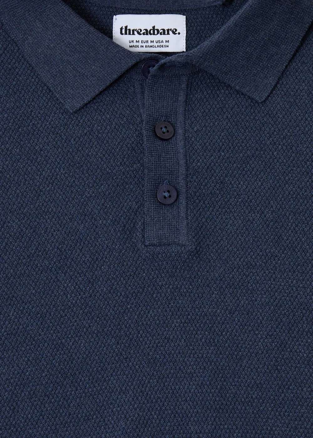Threadbare Blue Moss Stitch Knitted Polo - L Image 5