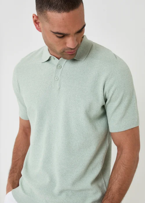 Threadbare Soft Green Moss Stitch Knitted Polo - L Image 4