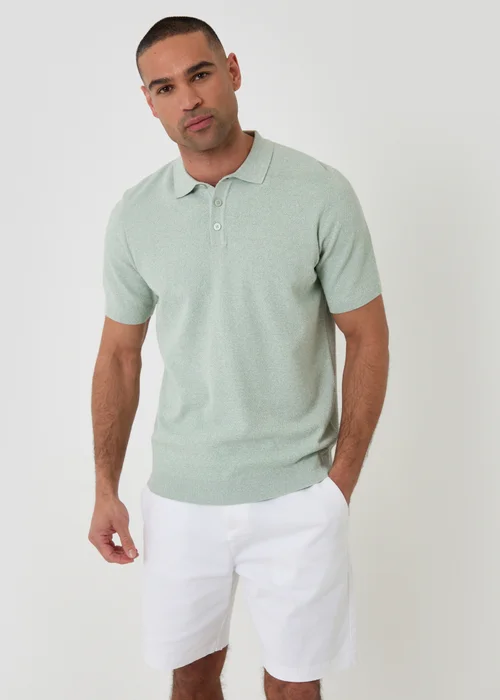 Threadbare Soft Green Moss Stitch Knitted Polo - L Image 1