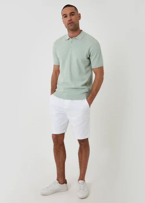 Threadbare Soft Green Moss Stitch Knitted Polo - L Image 3