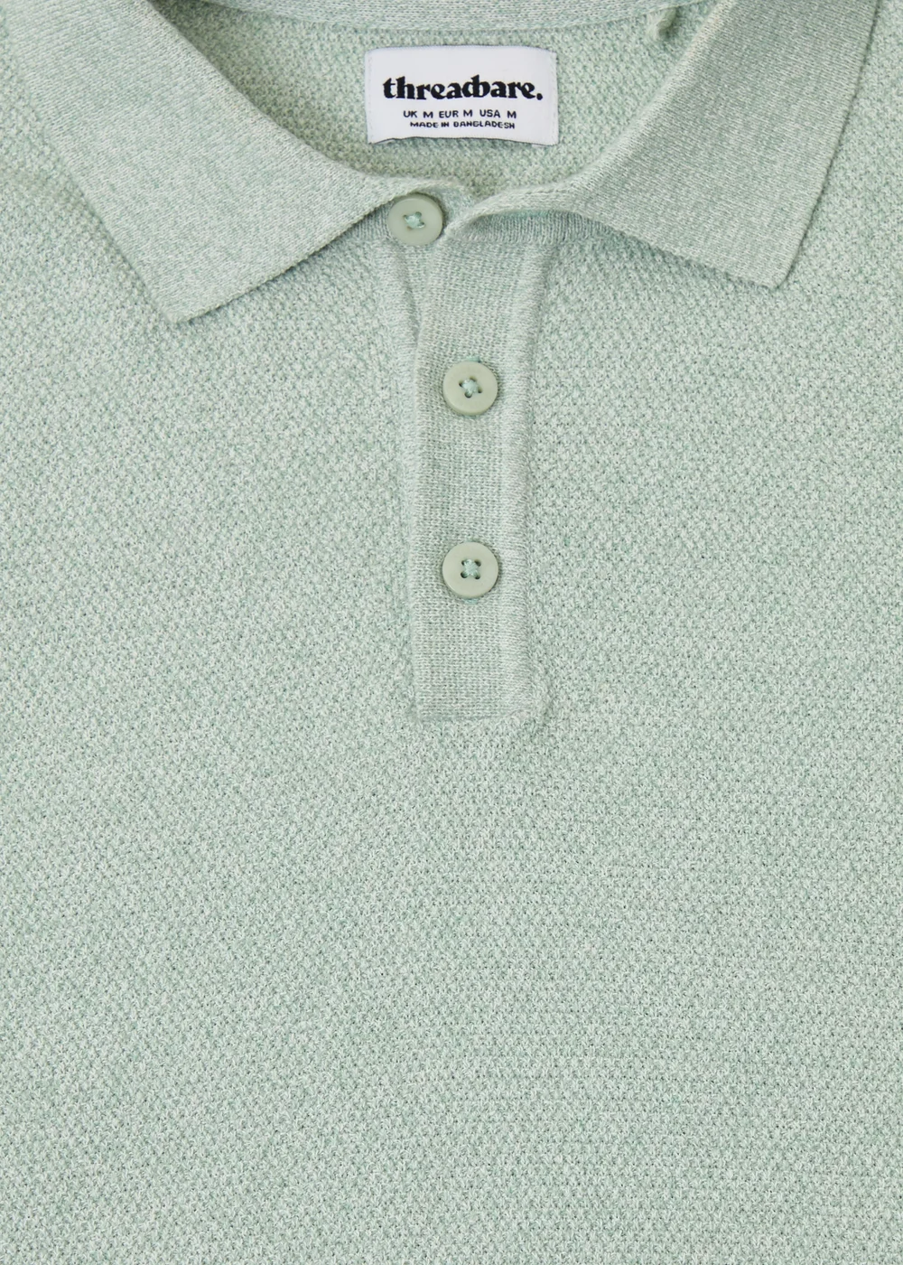 Threadbare Soft Green Moss Stitch Knitted Polo - L Image 5