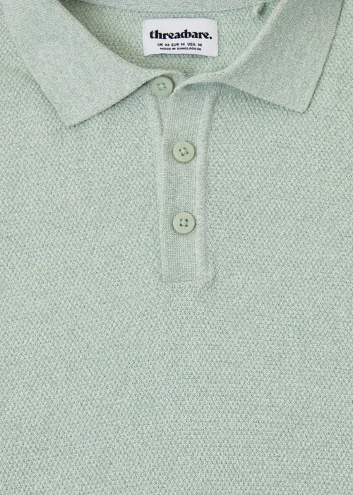 Threadbare Soft Green Moss Stitch Knitted Polo - L Image 5