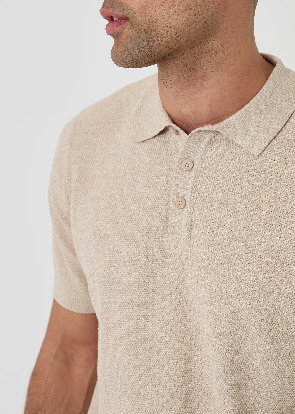 Threadbare Taupe Moss Stitch Knitted Polo - L Image 4