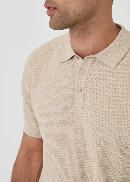Threadbare Taupe Moss Stitch Knitted Polo - L Image 4