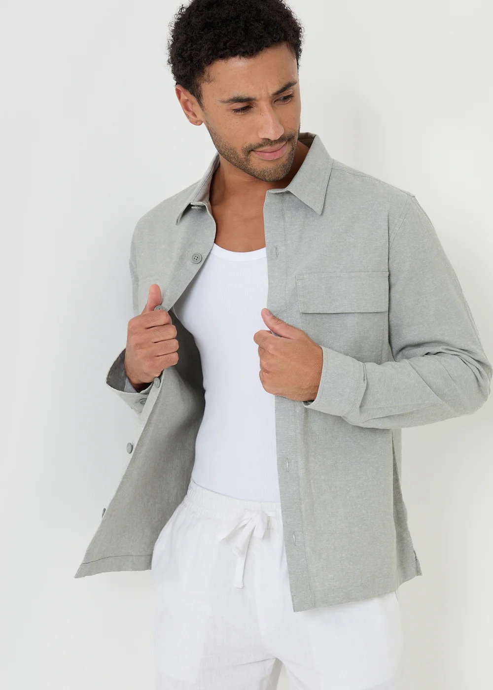 Threadbare Soft Green Linen Blend Lightweight Shacket - XL Image 1