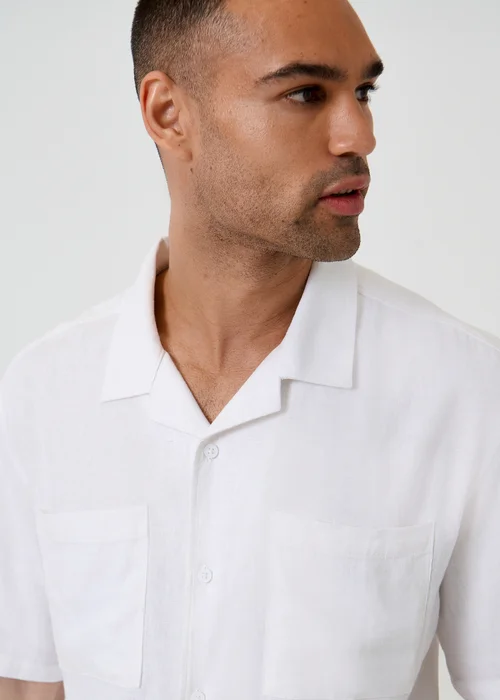 Threadbare White Relaxed Fit Linen Blend Short Sleeve Shirt - S Image 4