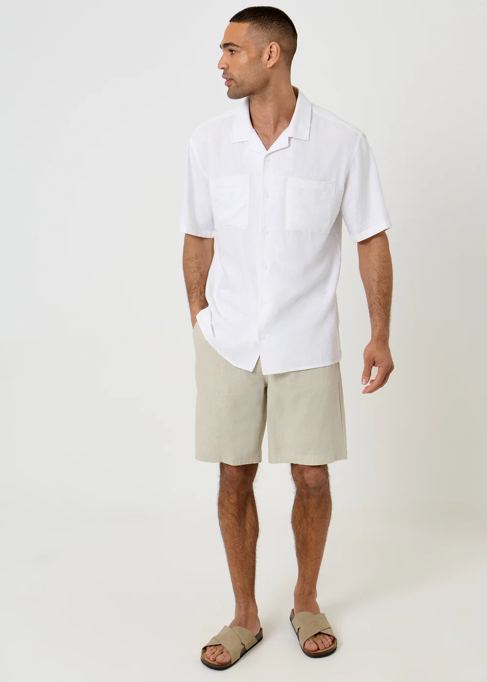 Threadbare White Relaxed Fit Linen Blend Short Sleeve Shirt - S Image 3