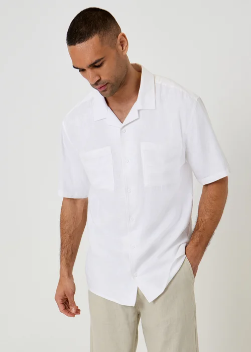 Threadbare White Relaxed Fit Linen Blend Short Sleeve Shirt - S Image 1